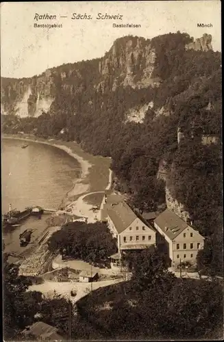 Ak Rathen an der Elbe Sächsische Schweiz, Basteigebiet, Basteifelsen, Mönch