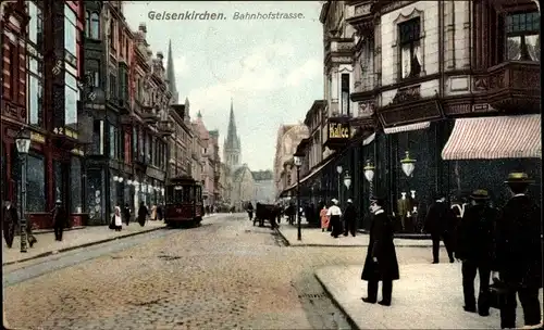 Ak Gelsenkirchen im Ruhrgebiet, Bahnhofstraße, Geschäfte, Straßenbahn