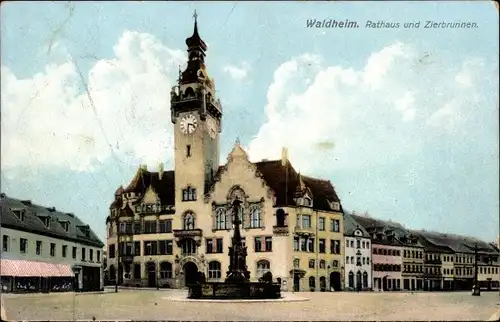 Ak Waldheim in Sachsen, Rathaus und Zierbrunnen