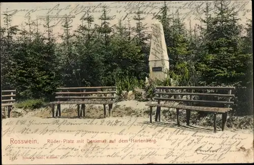 Ak Roßwein in Sachsen, Rüder Platz mit Denkmal auf dem Hartenberg