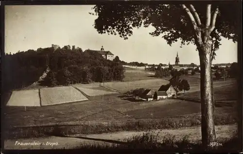 Ak Frauenstein im Erzgebirge, Blick über die Felder zum Ort
