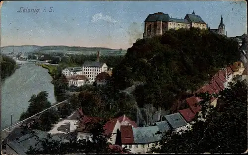Ak Leisnig in Sachsen, Ortsansicht mit Schloss Mildenstein