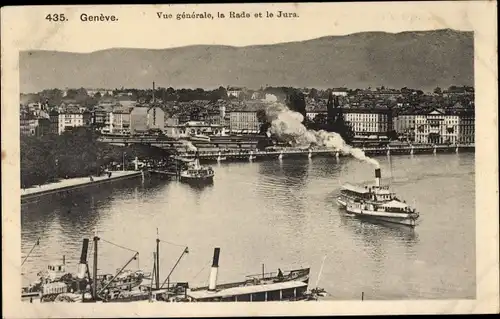 Ak Genève Genf Stadt, Vue generale, la Rade et le Jura, Salondampfer