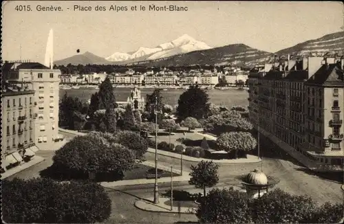 Ak Genève Genf Schweiz, Place des Alpes et le Mont Blanc
