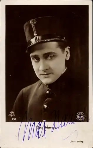 Ak Schauspieler Max Hansen, Portrait, Uniform, Autogramm