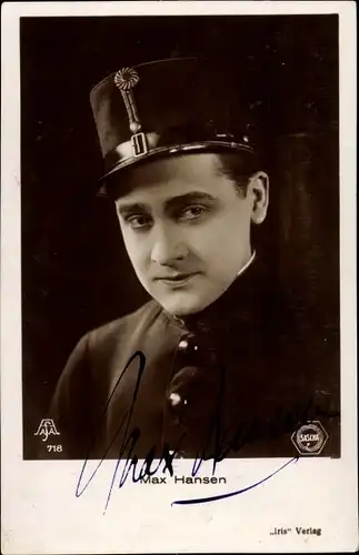 Ak Schauspieler Max Hansen, Portrait, Uniform, Autogramm