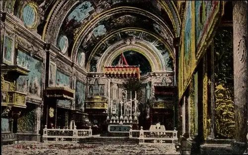 Ak Valletta Malta, John's Church, Kirche, Innenansicht, Altar