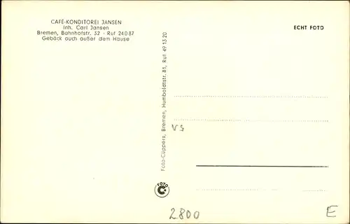 Ak Hansestadt Bremen, Café Konditorei Jansen