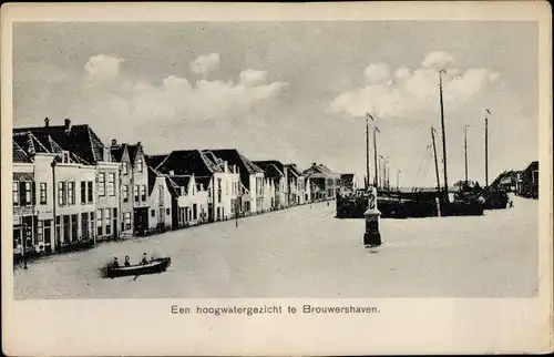 Ak Brouwershaven Zeeland, Hoogwatergezicht, Hochwasser