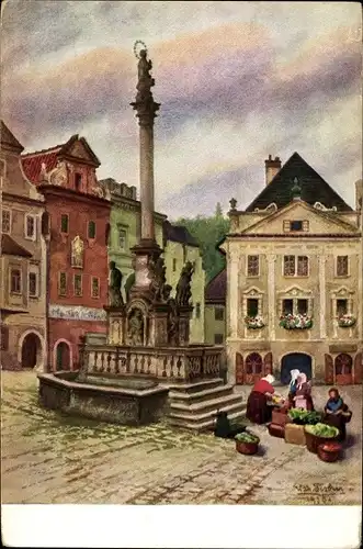 Künstler Ak Fischer, W., Český Krumlov Böhmisch Krumau Krummau Südböhmen, Ringplatz