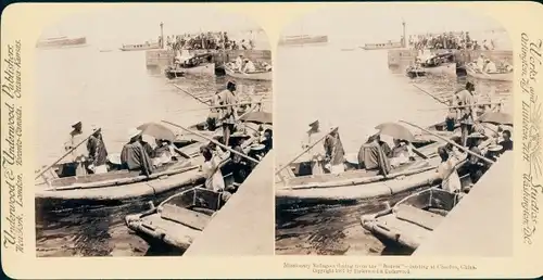 Stereo Foto China, Männer mit Schubkarren