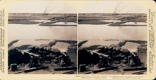 Stereo Foto China, Guns from HMS Terrible, bombardement of Tientsin