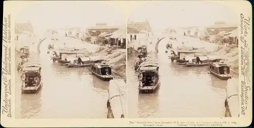 Stereo Foto Soo-chow China, Stadtansicht mit Fluss