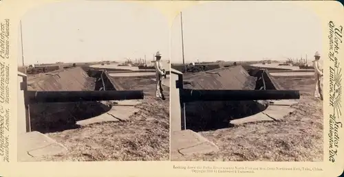 Stereo Foto Taku China, Looking down the Pelho River toward North Fort and Bay