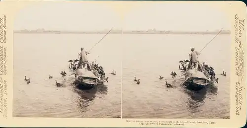 Stereo Foto Soo chow China, Natives fishing with trained Cormorants