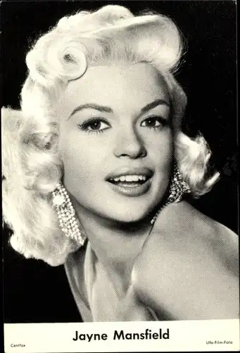 Sammelbild Schauspielerin Jayne Mansfield, Portrait, Ohrringe