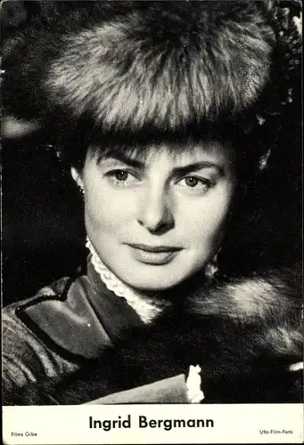 Sammelbild Schauspielerin Ingrid Bergman, Portrait, Pelzmütze