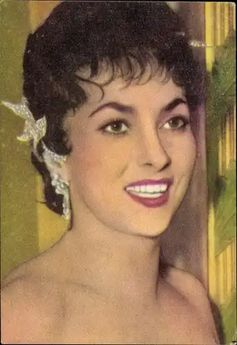 Sammelbild Schauspielerin Gina Lollobrigida, Portrait, Schmuck