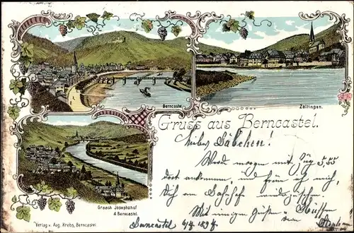 Litho Bernkastel Kues an der Mosel, Zaltingen, Josephshof, Weinreben