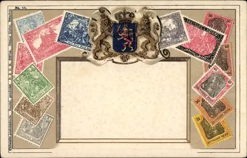 Präge Briefmarken Wappen Ak Löwen, Krone