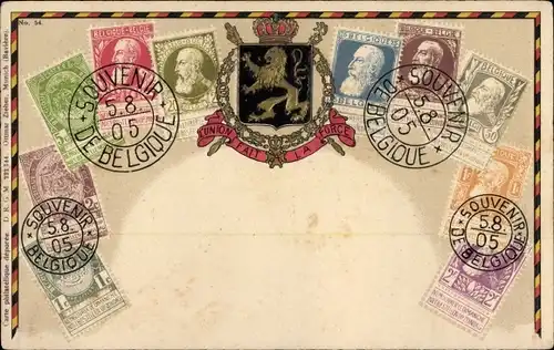 Präge Briefmarken Wappen Ak Belgien, Löwe, Krone