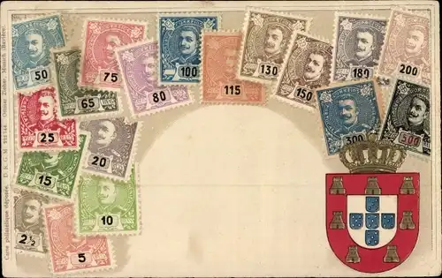 Präge Briefmarken Wappen Ak Portugal, Krone