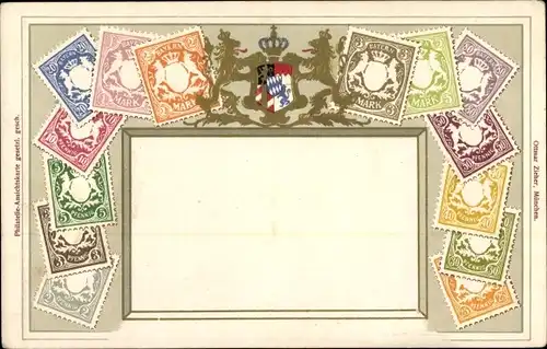 Präge Briefmarken Wappen Ak Löwen, Krone
