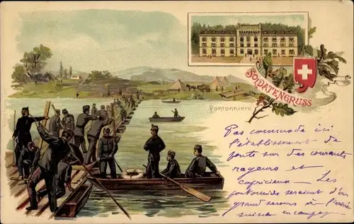 Litho Soldatengruß, Pontonniere, Schweizerische Soldaten