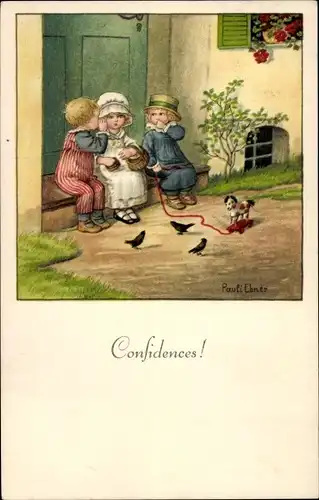 Künstler Ak Ebner, Pauli, Das Geheimnis, Kinder vor einer Haustür