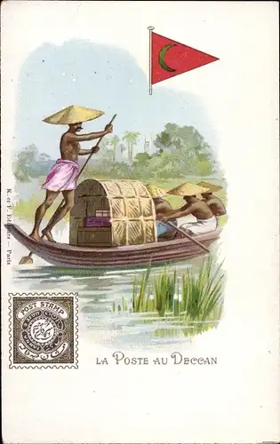 Briefmarken Litho Indien, La Poste au Deccan, Mann beim Rudern, Transport