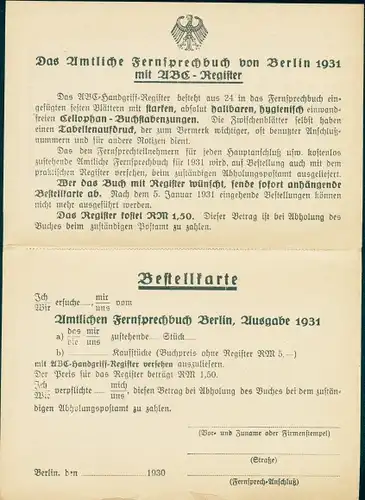 Klapp Ak Deutsche Reichspost, Reklame Amtliches Fernsprecherbuch für Berlin und Umgegend 1931