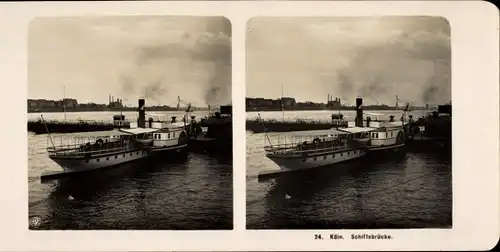 Stereo Foto Köln am Rhein, Schiffbrücke, Dampfer