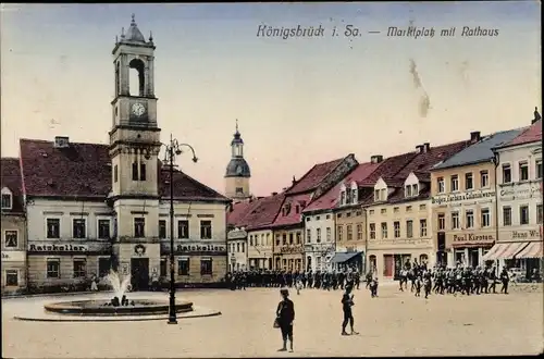 Ak Königsbrück in der Oberlausitz, Marktplatz, Rathaus, Geschäft Paul Kirsten, Ratskeller