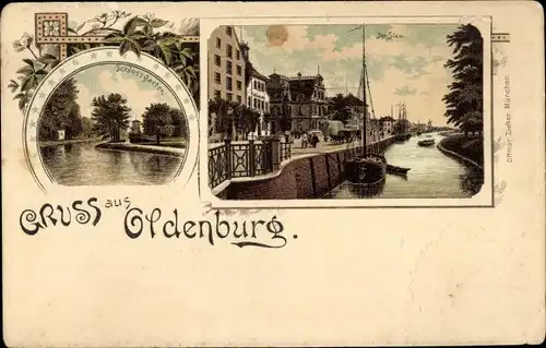Litho Oldenburg im Großherzogtum Oldenburg, Schlossgarten, Stau