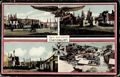 Ak Schelesnodoroschny Gerdauen Ostpreußen, Kriegszerstörung I. WK, Adler, Eisernes Kreuz