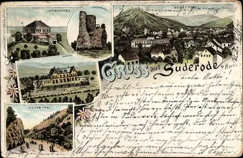 Litho Bad Suderode Quedlinburg im Harz, Stubenberg, Lauenburg, Bahnhof, Kaltes Tal