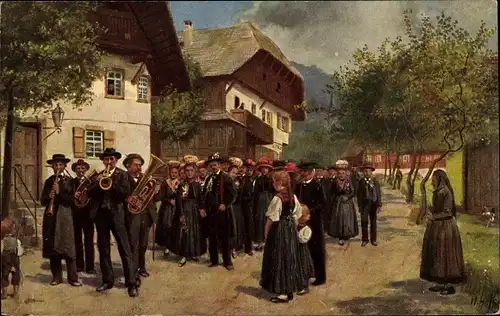 Künstler Ak Hoffmann, H., Bauernhochzeit, Schwarzwälder Tracht, Musikanten