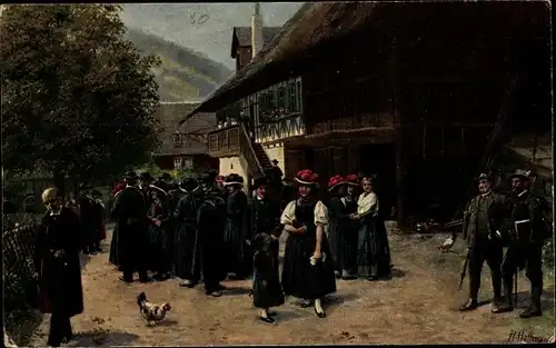 Künstler Ak Hoffmann, H., Nach der Kirche, Trachten im Schwarzwald