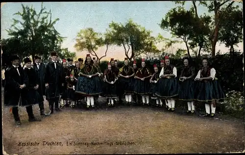 Ak Hessische Tracht, Ein Sonntagnachmittags Stündchen