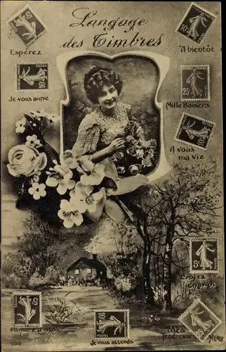 Briefmarken Ak Langage des Timbres, Briefmarkensprache