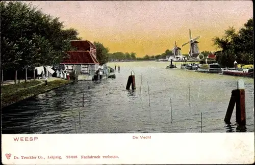 Ak Weesp Nordholland, Ortsansicht, De Vecht, Windmühlen