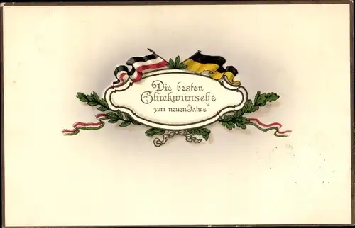 Ak Glückwunsch Neujahr, Fahnen, Kaiserreich, Österreich Ungarn