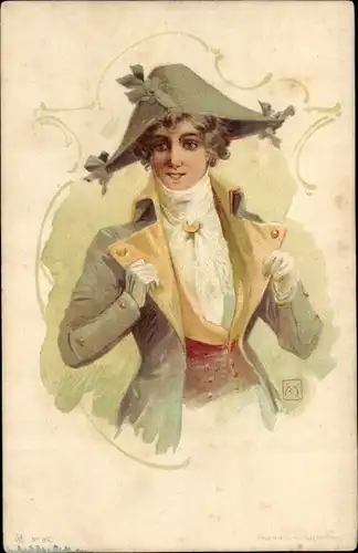 Jugendstil Künstler Litho Portrait von einem Mann mit Dreispitz