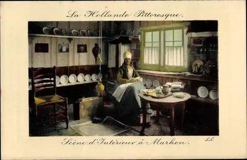Ak Marken Nordholland, Scène d'intérieur, Frau in Volkstracht