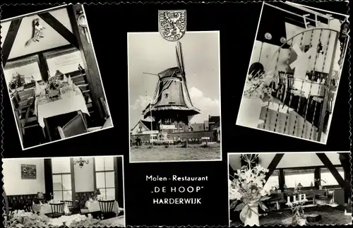 Ak Harderwijk Gelderland, Molen-Restaurant De Hoop, Strandboulevard, Innenansichten, Mühle