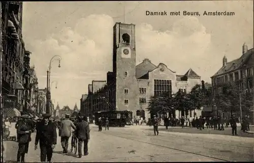 Ak Amsterdam Nordholland Niederlande, Damrak met Beurs