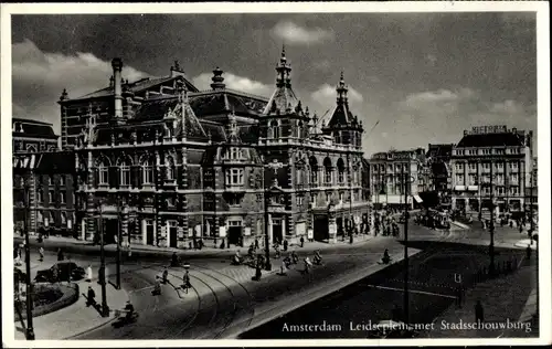 Ak Amsterdam Nordholland Niederlande, Leidseplein met Stadsschouwburg