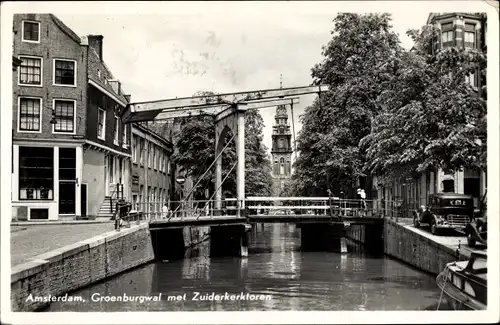 Ak Amsterdam Nordholland Niederlande, Groenburgwal met Zuiderkerktoren
