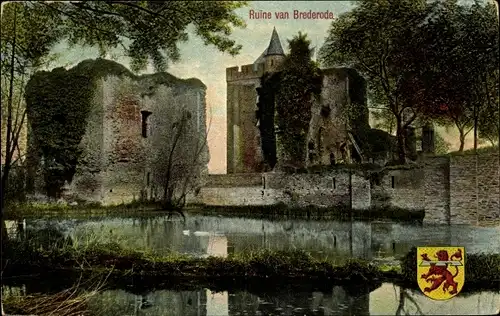 Ak Santpoort Nordholland Niederlande, Schloss Brederode, Ruine, Wappen