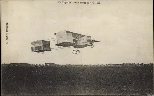 Ak L'Aeroplane Voisin pilote par Paulhan, Doppeldecker